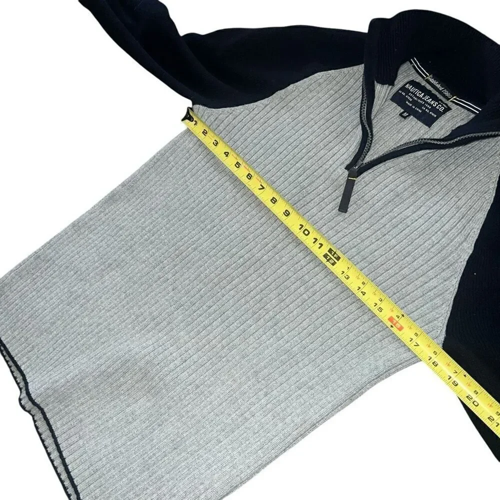 NAUTICA JEANS CO Men’s Navy Blue & Grey Knitted 1/4 Zip Sweater Size M